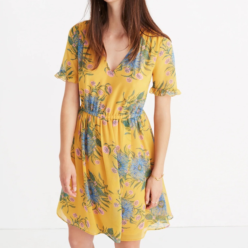 Madewell Sweetgrass Ruffle-Sleeve Dress in Painted Blooms size 4